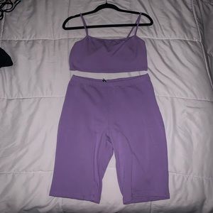Purple biker shorts & top